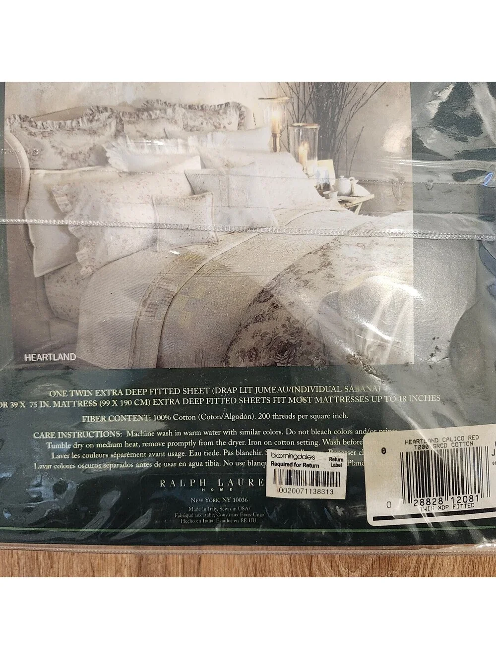 Vtg Ralph Lauren Twin Extra Deep Fitted Sheet Ocean Wash Heartland Calico Red